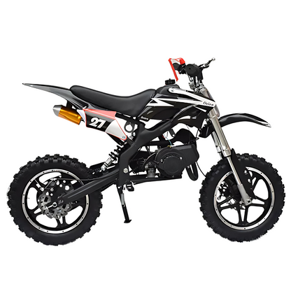 49cc Kids Pit Bike - Twist and Go, No Gears - Black Child's Off-Road Dirt Bike - Ages 6-14 - Max Speed 22 Mph - High Strength Steel Frame - Wear-Resistant Tyres