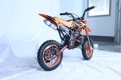 49cc Kids Pit Bike - Twist and Go, No Gears - Orange Child's Off-Road Dirt Bike - Ages 6-14 - Max Speed 35 km/h - High Strength Steel Frame - Wear-Resistant Tyres