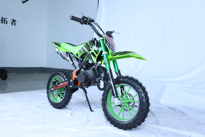 49cc Kids Pit Bike - Twist and Go, No Gears - Green Child's Off-Road Dirt Bike - Ages 6-14 - Max Speed 35 km/h - High Strength Steel Frame - Wear-Resistant Tyres