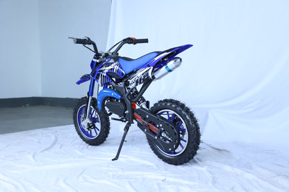 49cc Kids Pit Bike - Twist and Go, No Gears - Blue Child's Off-Road Dirt Bike - Ages 6-14 - Max Speed 35 km/h - High Strength Steel Frame - Wear-Resistant Tyres