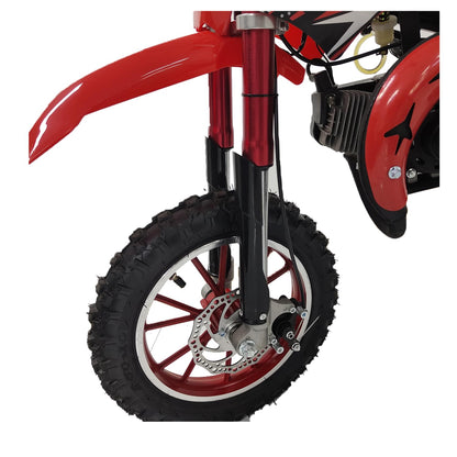 49cc Kids Pit Bike - Twist and Go, No Gears - Red Child's Off-Road Dirt Bike - Ages 6-14 - Max Speed 35 km/h - High Strength Steel Frame - Wear-Resistant Tyres