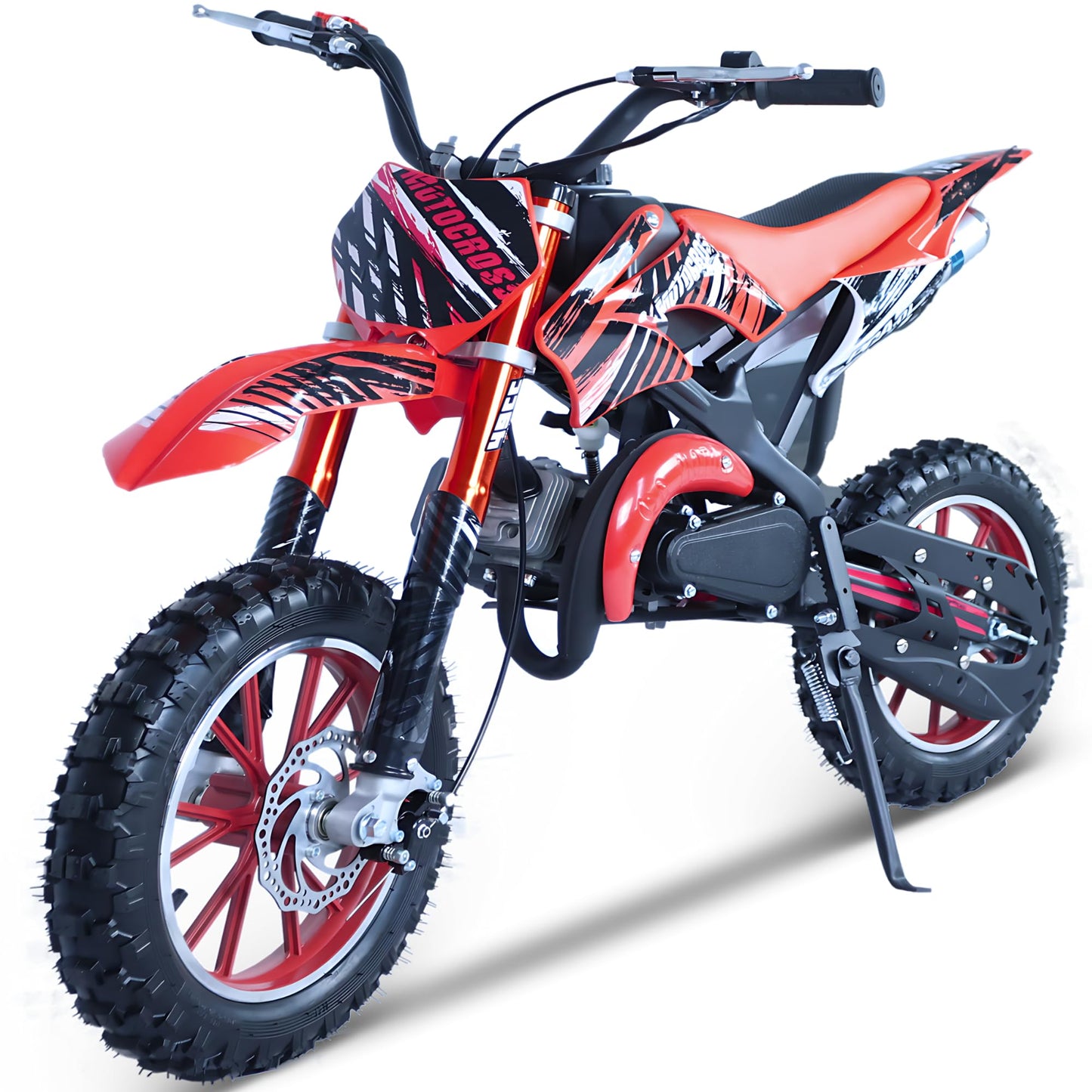 49cc Kids Pit Bike - Twist and Go, No Gears - Red Child's Off-Road Dirt Bike - Ages 6-14 - Max Speed 35 km/h - High Strength Steel Frame - Wear-Resistant Tyres