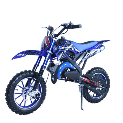 49cc Kids Pit Bike - Twist and Go, No Gears - Blue Child's Off-Road Dirt Bike - Ages 6-14 - Max Speed 35 km/h - High Strength Steel Frame - Wear-Resistant Tyres