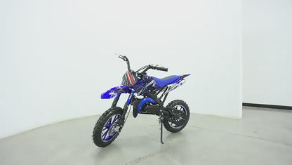 49cc Kids Pit Bike - Twist and Go, No Gears - Blue Child's Off-Road Dirt Bike - Ages 6-14 - Max Speed 35 km/h - High Strength Steel Frame - Wear-Resistant Tyres